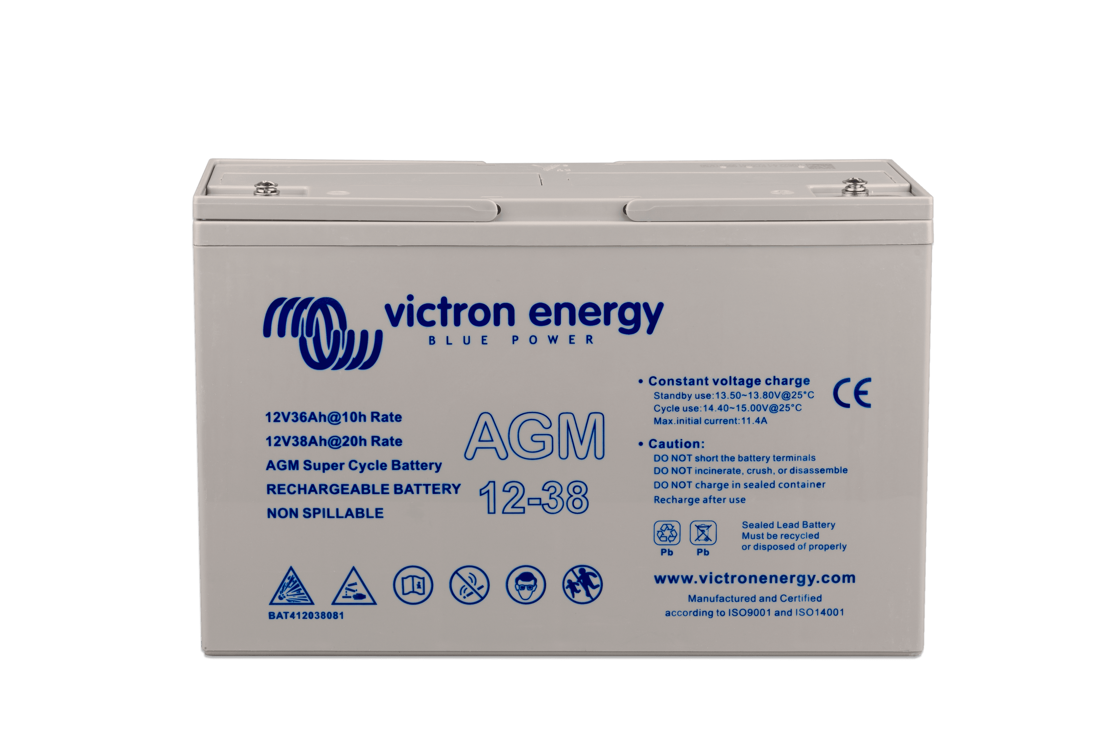 12V 38Ah AGM Super Cycle Battery (front-angle) thumbnail